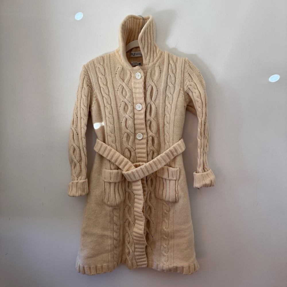 Hovland Swanson Vintage Cozy Cream Cable Knit Kids Sweater Coat size 14